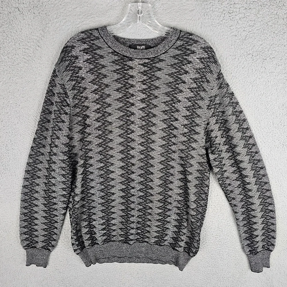 Raffi Men's Sweater Size Medium Wool Acrylic Made In Italy Zig Zag Pattern